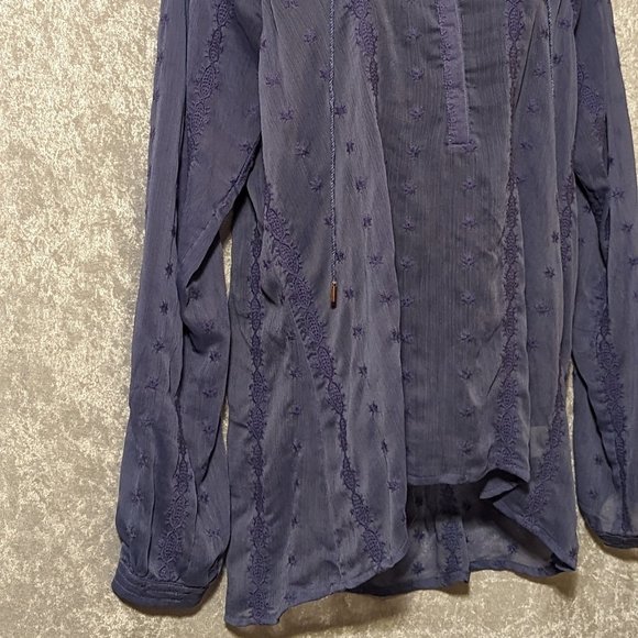 Democracy Blue Embroidered Sheer Blouse EUC - Picture 4 of 13
